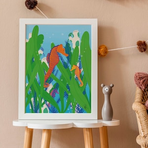 Cartel "Hippocampus" habitación para niños Ilustración infantil Cartel del bebé Cartel de la pared del dormitorio Regalo para niños Decoración Cartel de los animales