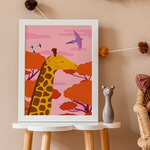 Cartel "Giraffe" habitación para niños Ilustración infantil Cartel del bebé Cartel de la pared del dormitorio Regalo para niños Decoración Cartel de los animales
