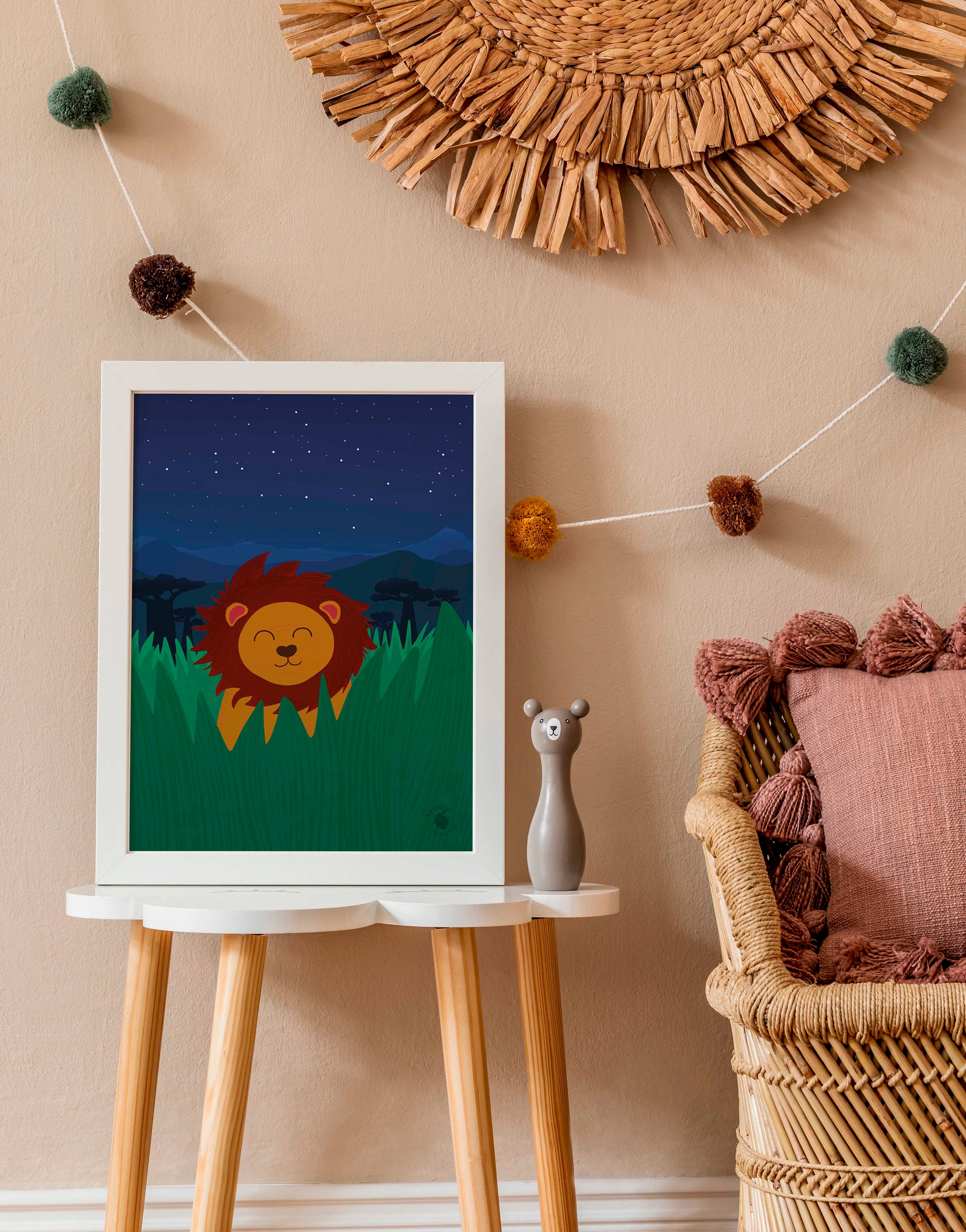 Affiche Lion Chambre Enfant | Illustration Poster Bébé Affiche Murale Cadeau Décoration Animaux