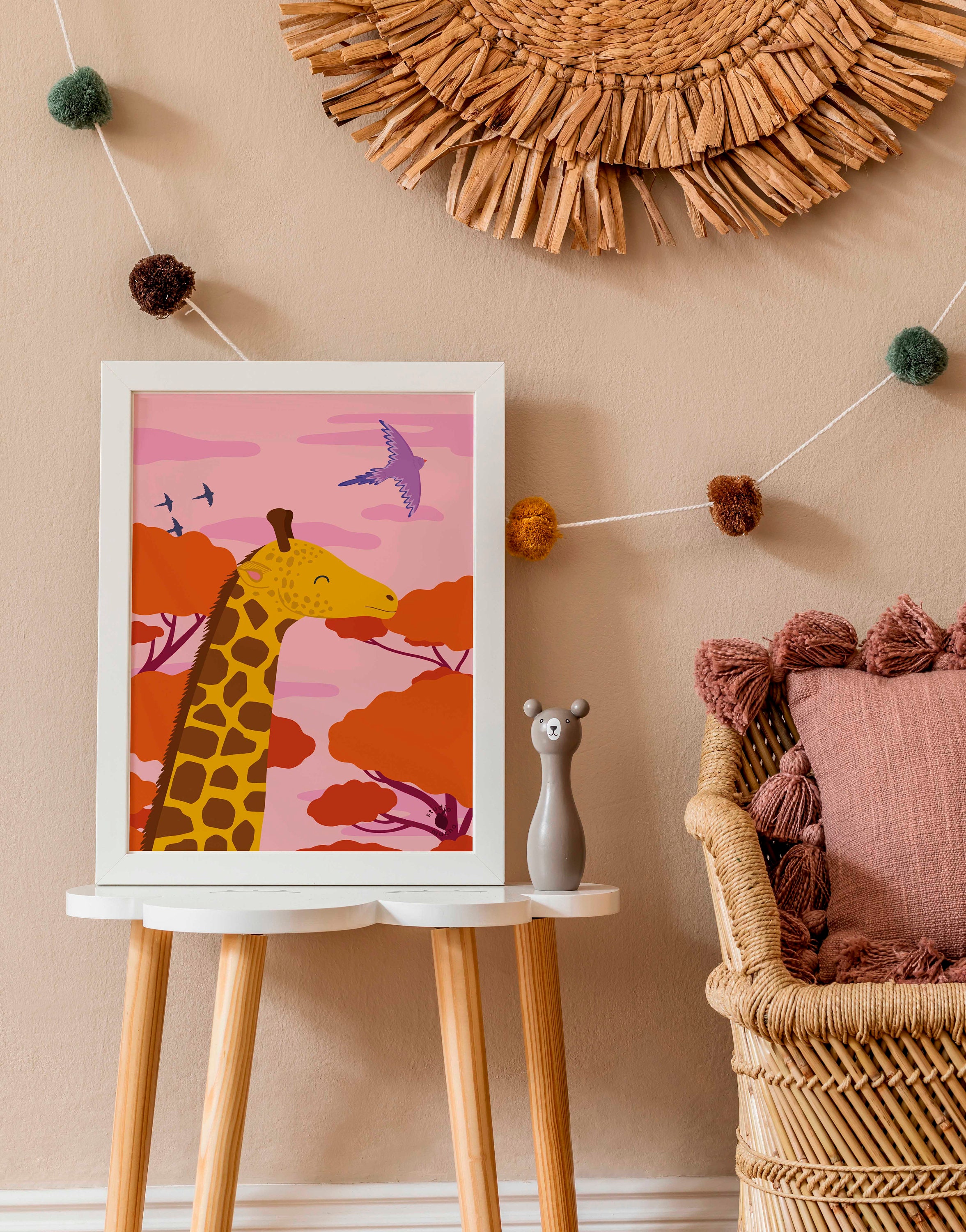 Affiche Girafe Chambre Enfant | Illustration Poster Bébé Affiche Murale Cadeau Décoration Animaux