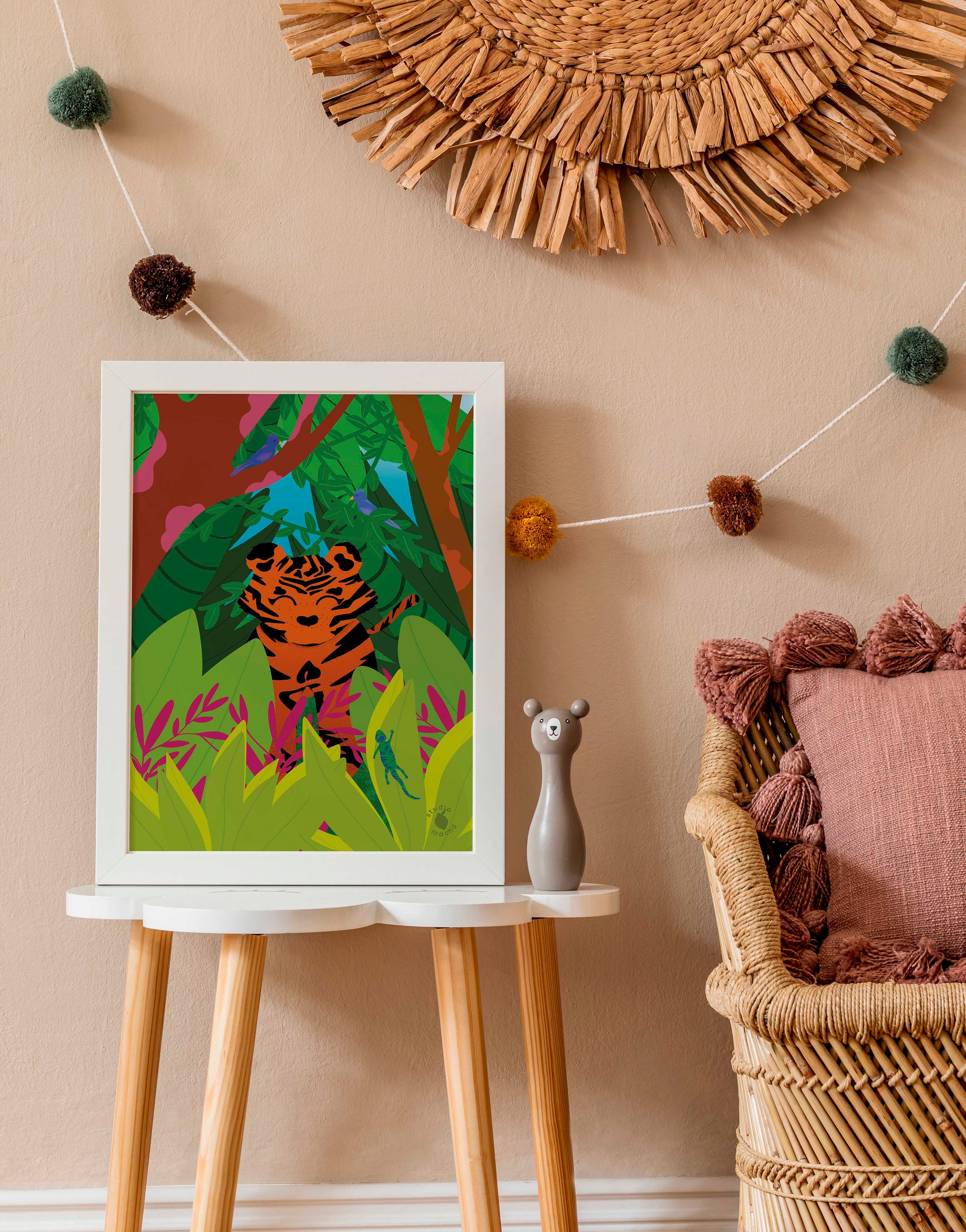 Affiche Tigre Chambre Enfant | Illustration Poster Bébé Affiche Murale Cadeau Décoration Animaux