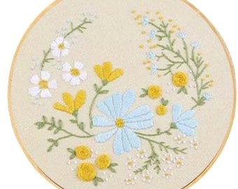 Flower hand embroidery pattern,flower hand embroidery design,flower needlepoint kit,wild flowers stitches kit, slow stitch supplies