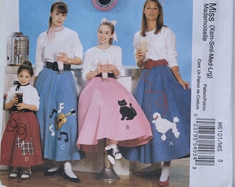 Uncut poodle skirt sewing pattern, Costume Sewing Pattern,1950's sewing pattern,poodle skirt sewing pattern, Size XS-S-M-L