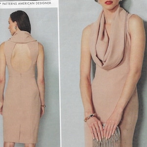 Ungeschnittenes Schnittmuster für Kleid mit Wasserfallausschnitt, Schnittmuster für Kleid mit Rollkragen, rückenfreies Kleid, Größe 12-200