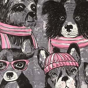 Dog in the Hat Fabric, French Bulldog Cotton Fabric, Puppy Boho Fabric by Yard