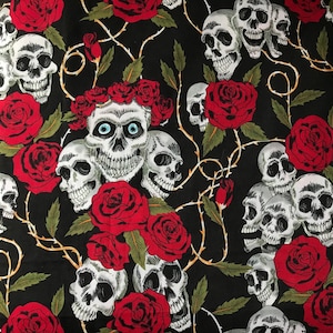 Halloween fabric by the yard cotton,Human skull, Horror Fabric,Skeleton Fabric,Skull Floral Fabric By Half Yard, Skulls cotton fabric