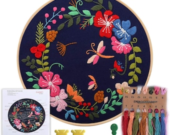 Floral Embroidery Kit for Beginner,gifts for her under 20, Flower Hand  Embroidery Full Kit, DIY Craft Kit,Mothers day diy instructions gift