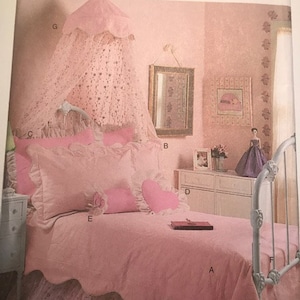 UNCUT Girl&#39;s bedspread sewing patterns, Bedroom Sewing Patterns for Bed Canopy Bedspread Sham Neck Roll Heart Pillow Bedskirt Dust Ruffle