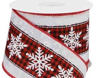 Red Black Snowflake Christmas Wired Ribbon By the Roll 2.5 X 10 YARD ROLL