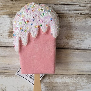 7" Pink Velvet Dreamsicle Ice Cream with Sprinkles  Christmas Tree Ornament - Tiered Tray Decor - Seasonal Home Decor -