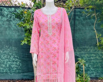 Pink Peony Embroidered Suit