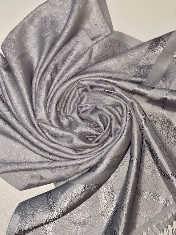Silver/Grey Polyester Ornate Printed Hijab