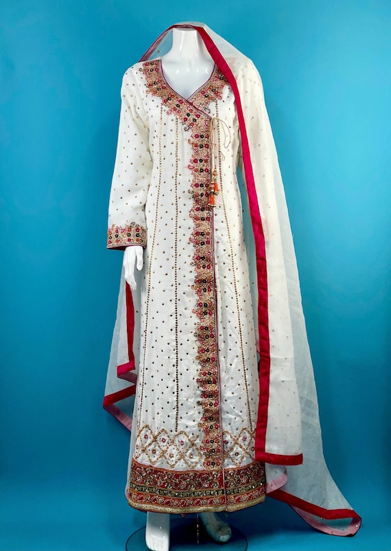 White Raw Silk Open Front Maxi Dress