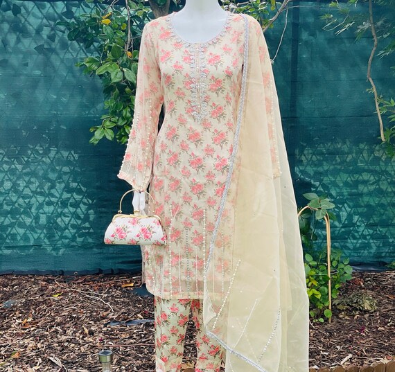 Beige Embroidered Suit