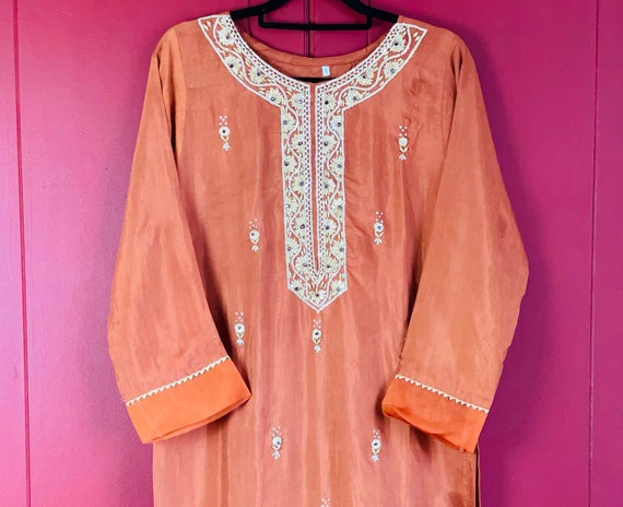 Agha Noor Rust Orange Silk Kurta & Shalwar