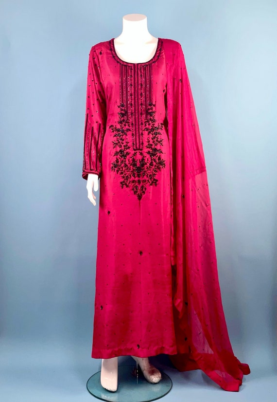 Red Raw Silk Maxi Dress
