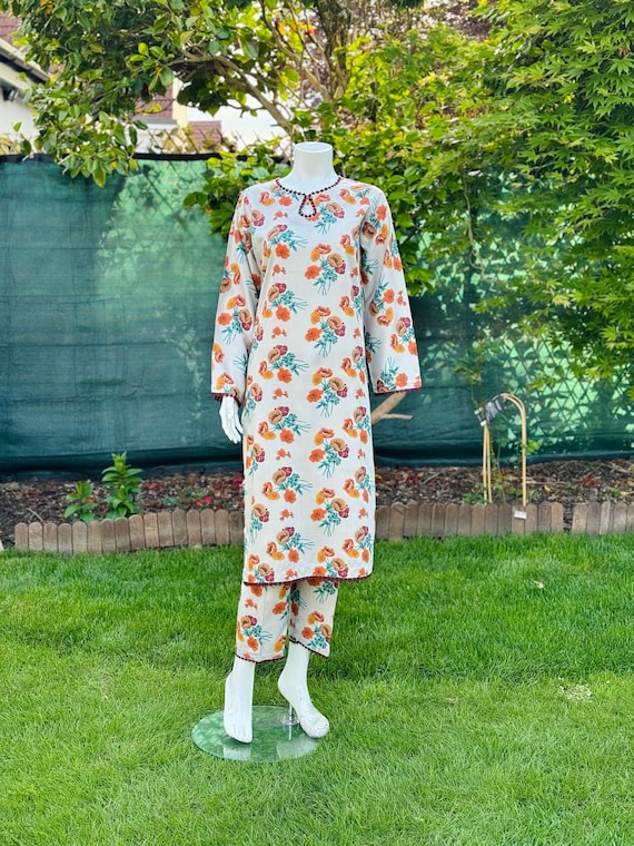 Beige Floral Suit
