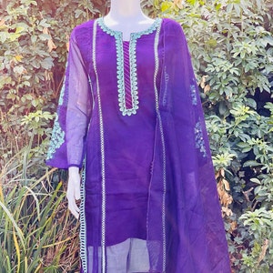 Agha Noor Purple/Turquoise Khaddi Net Shirt & Dupatta
