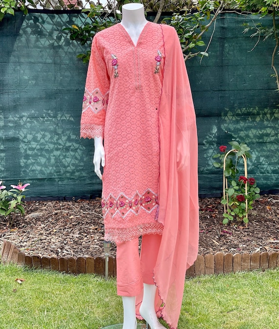Maria B Peachy Pink Embroidered Suit