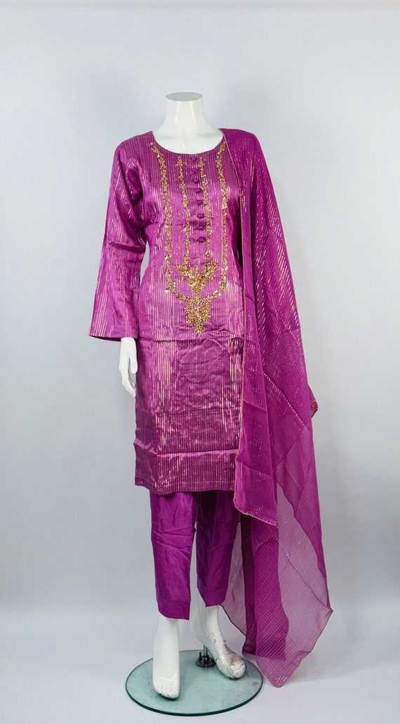 Purple Silk Embroidered Suit