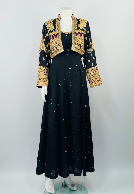 Black Silk Korra Dabka Maxi Dress With Embroidered Blazer