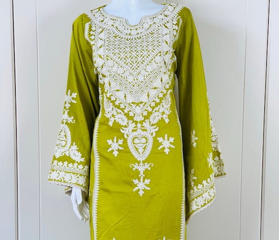 Agha Noor Lime Green Long Ari Work Embroidery Kurti