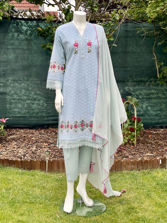 Maria B Light Blue Embroidered Suit