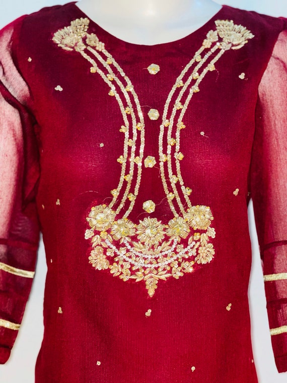 Rani Pink & Gold Embroidered Net Dupatta Dupatta Bazaar