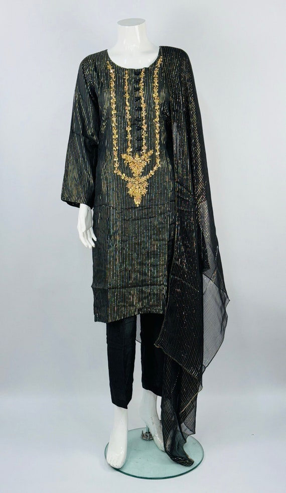 Black Silk Embroidered Suit