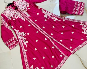 Agha Noor Hot Pink Embroidered Ari Work Shirt & Trouser Set