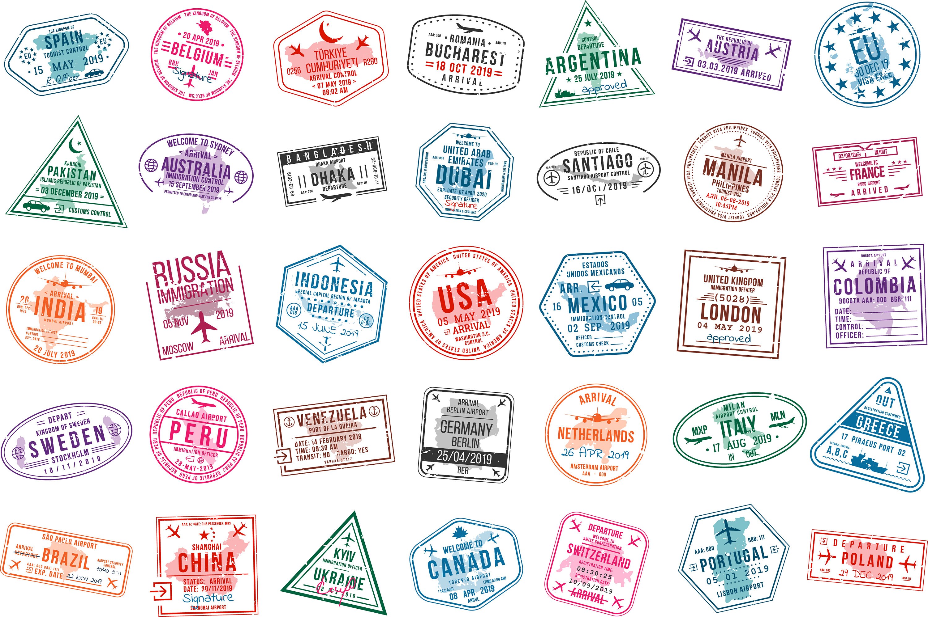 Travel Stamp SVG Stamp SVG Bundle Passport Stamp Postmark Etsy