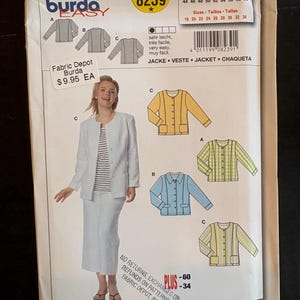 Burda 8239 oklippt klassiskt jackmönster storlek 18-34