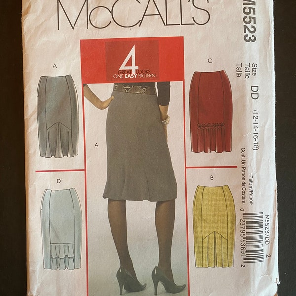 McCalls 5523 Size (12-14-16-18) Classic pencil skirt pattern with four different views. Uncut and in new condition.