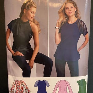 Simplicity 8512 blouse pattern with four different views partially cut and complete cut and complete