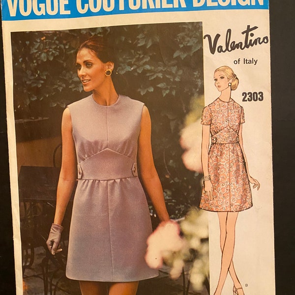 Vogue Couturier Design Valentino 2303  midcentury modern dress by famous designer Valentino. Carefully cut and complete size 10