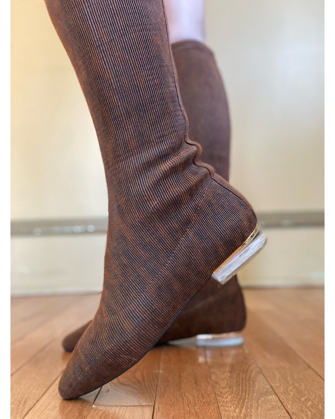 Y2K Brown Fitted Sock Boots Knee High Etsy