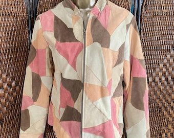 Size L//Vintage 90s Pink Patchwork Suede Leather Jacket