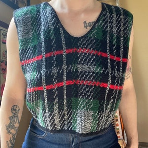 80s Plaid Acrylic Cropped Knit Vest