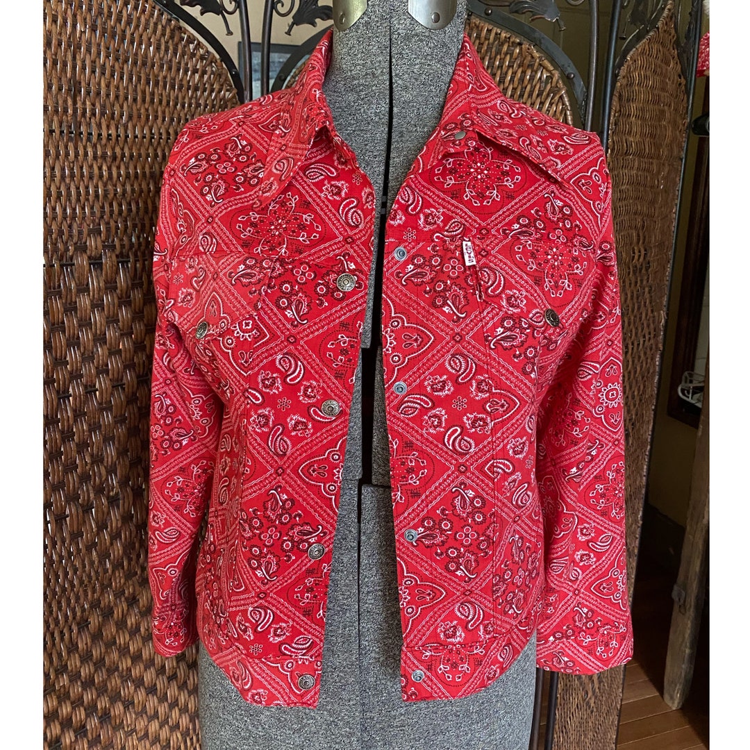 Vintage 70s Levis Red Bandana Print Jacket Etsy