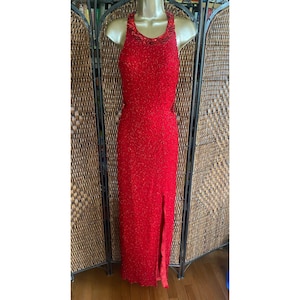 vintage 1990s silk beaded dress 90s Silk Beaded Gown - M/L