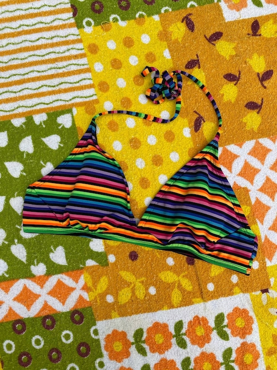 Size M-L//Vintage Rainbow Stripe String Bikini Top