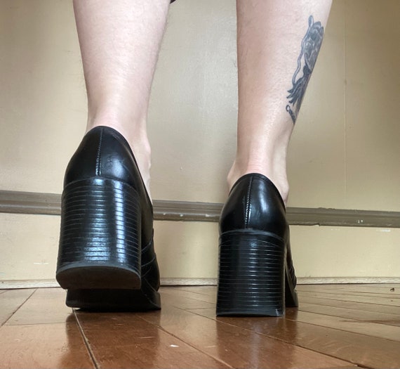 90s Chunky Platform Heels Black - image 4