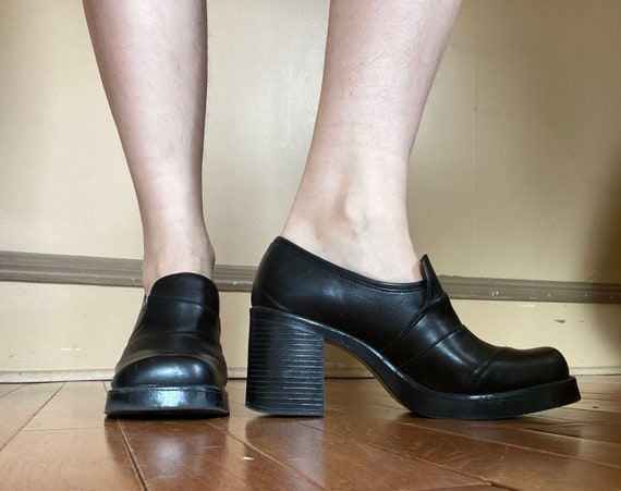 90s Chunky Platform Heels Black - image 2