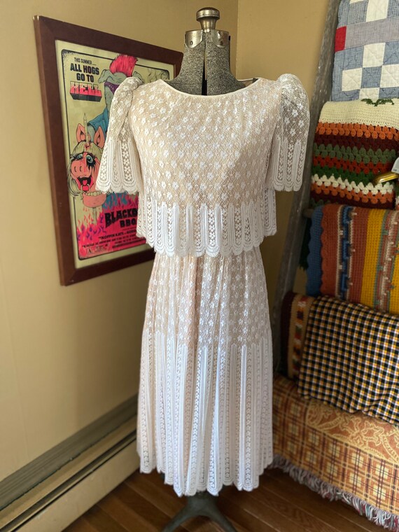 70s Does 20s White Lace Dress Gilbert’s for Tally New… - Gem