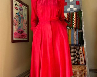 90s 100% Silk Red Midi Dress