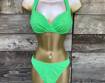 Size S//Vintage 90s Neon Green French Cut Bikini