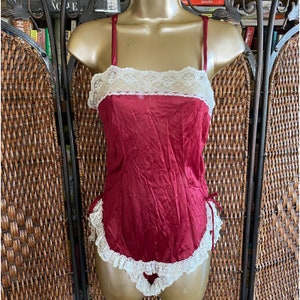 Size XS//Vintage Merlot Red Teddy White Lace Lingerie
