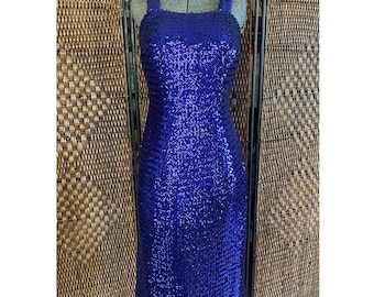 Size XS-S//Vintage 50s Blue Sequin Gown Wiggle Dress