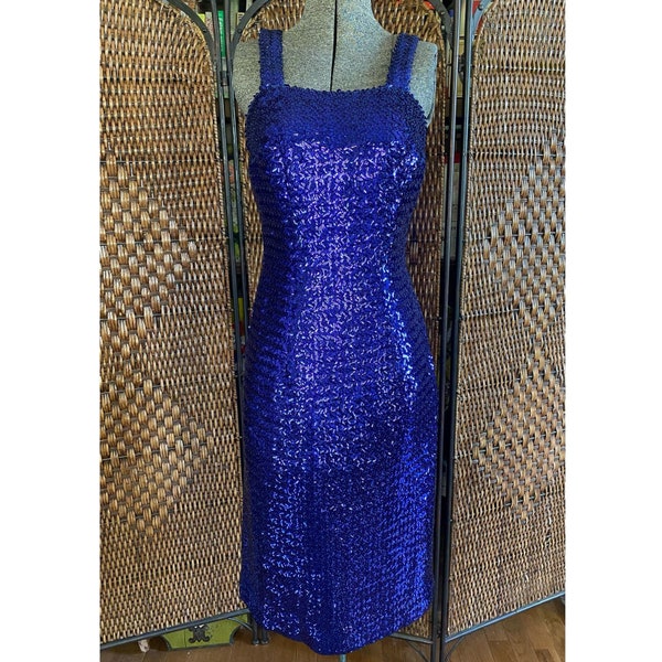 Size XS-S//Vintage 50s Blue Sequin Gown Wiggle Dress