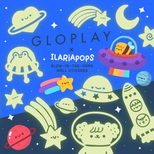 GLOPLAY x ILARIAPOPS-samenwerking "Cosmic Cute!"  Kawaii, verwijderbare muurstickers/Glow-in-the-dark-stickers